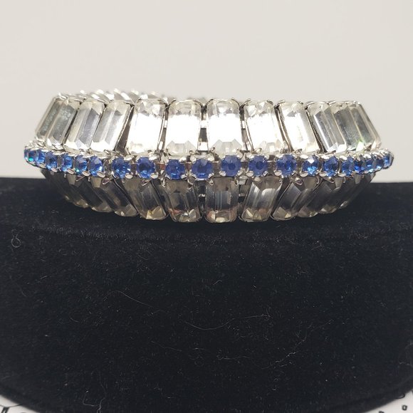 Vintage Cubic Zirconia Silver with Blue Cuff Bracelet - Picture 1 of 10